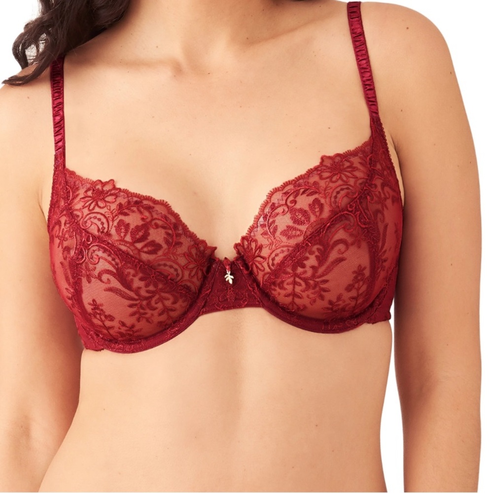 Wacoal Scene Stealer Sheer Lace Underwire Bra 36C in Tibetan Red